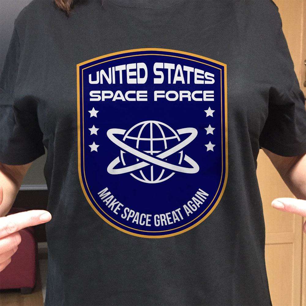 Designs by MyUtopia Shout Out:United States Space Force v3 Adult Unisex Black T-Shirt