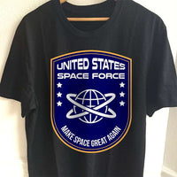 Load image into Gallery viewer, Designs by MyUtopia Shout Out:United States Space Force v3 Adult Unisex Black T-Shirt,S / Black,Adult Unisex T-Shirt
