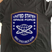 Load image into Gallery viewer, Designs by MyUtopia Shout Out:United States Space Force v3 Adult Unisex Black T-Shirt
