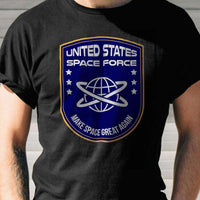 Load image into Gallery viewer, Designs by MyUtopia Shout Out:United States Space Force v3 Adult Unisex Black T-Shirt
