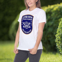 Load image into Gallery viewer, Designs by MyUtopia Shout Out:United States Space Force v3 Adult Unisex White T-Shirt
