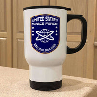 Load image into Gallery viewer, Designs by MyUtopia Shout Out:United States Space Force v3 Stainless Steel Travel Coffee Mug w. Twist Close Lid,White / 14 oz,Travel Mug
