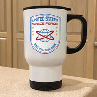 Load image into Gallery viewer, Designs by MyUtopia Shout Out:United States Space Force v4 Stainless Steel Travel Coffee Mug w. Twist Close Lid,White / 14 oz,Travel Mug
