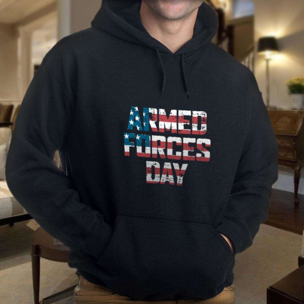 Designs by MyUtopia Shout Out:US Flag Armed Forces Day Core Fleece Pullover Hoodie