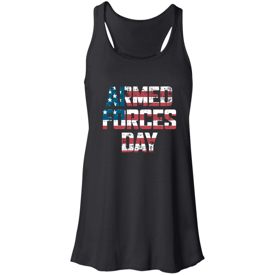 Designs by MyUtopia Shout Out:US Flag Armed Forces Day Flowy Racerback Tank,X-Small / Black,Tank Tops