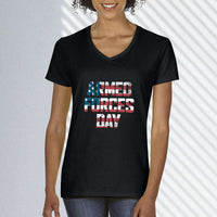 Load image into Gallery viewer, Designs by MyUtopia Shout Out:US Flag Armed Forces Day Ladies&#39; V-Neck T-Shirt
