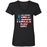 Load image into Gallery viewer, Designs by MyUtopia Shout Out:US Flag Armed Forces Day Ladies&#39; V-Neck T-Shirt,S / Black,Ladies T-Shirts

