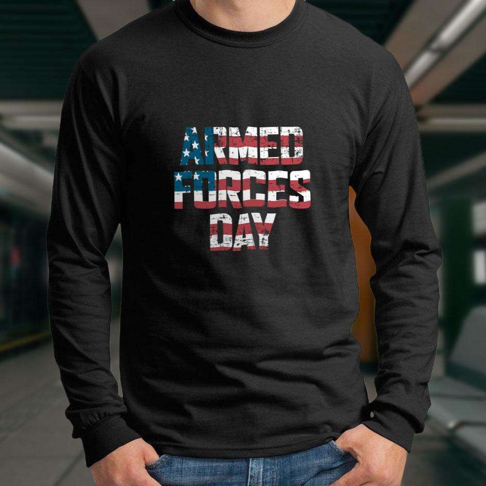 Designs by MyUtopia Shout Out:US Flag Armed Forces Day Long Sleeve Ultra Cotton T-Shirt