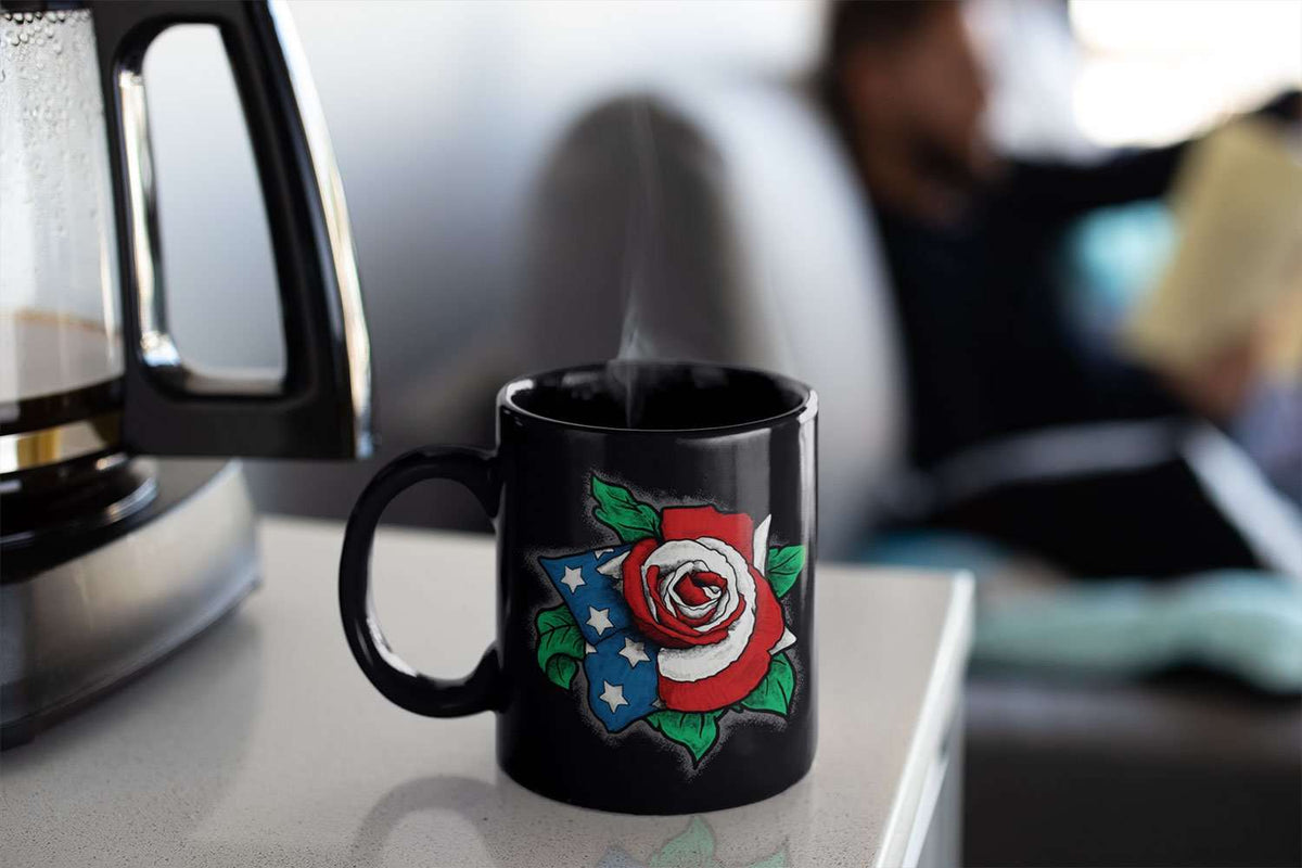 Designs by MyUtopia Shout Out:US Flag Rose Black Coffee Mug