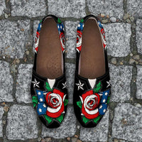 Load image into Gallery viewer, Designs by MyUtopia Shout Out:US Flag Rose Casual Canvas Slip on Shoes Women&#39;s Flats,Ladies US6 (EU36) / Black,Slip on Flats
