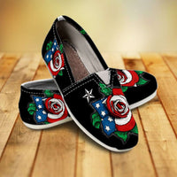 Load image into Gallery viewer, Designs by MyUtopia Shout Out:US Flag Rose Casual Canvas Slip on Shoes Women&#39;s Flats
