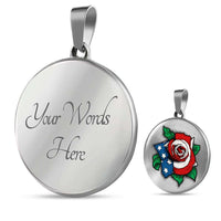Load image into Gallery viewer, Designs by MyUtopia Shout Out:US Flag Rose Keepsake Engravable Liquid Glass Round Necklace,Silver / Yes,Necklace

