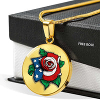 Load image into Gallery viewer, Designs by MyUtopia Shout Out:US Flag Rose Keepsake Engravable Liquid Glass Round Necklace
