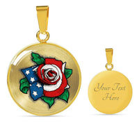 Load image into Gallery viewer, Designs by MyUtopia Shout Out:US Flag Rose Keepsake Engravable Liquid Glass Round Necklace,Gold / Yes,Necklace
