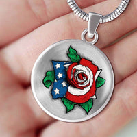 Load image into Gallery viewer, Designs by MyUtopia Shout Out:US Flag Rose Keepsake Engravable Liquid Glass Round Necklace
