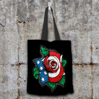 Load image into Gallery viewer, Designs by MyUtopia Shout Out:US Flag Rose Patriotic Fabric Totebag Reusable Shopping Tote
