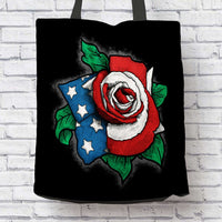 Load image into Gallery viewer, Designs by MyUtopia Shout Out:US Flag Rose Patriotic Fabric Totebag Reusable Shopping Tote
