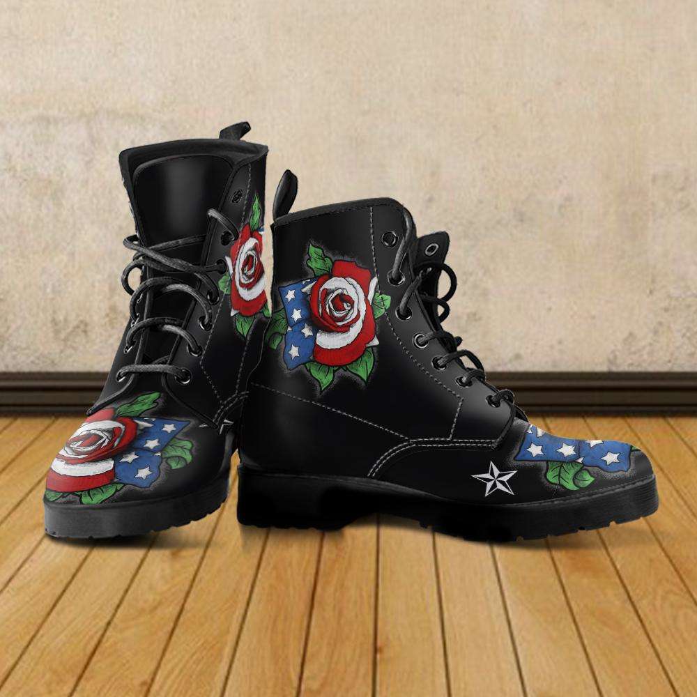 Designs by MyUtopia Shout Out:US Flag Rose Vegan Leather Boots