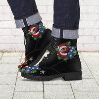 Load image into Gallery viewer, Designs by MyUtopia Shout Out:US Flag Rose Vegan Leather Boots,Women&#39;s / US5 (EU35) / Black,Lace-up Boots
