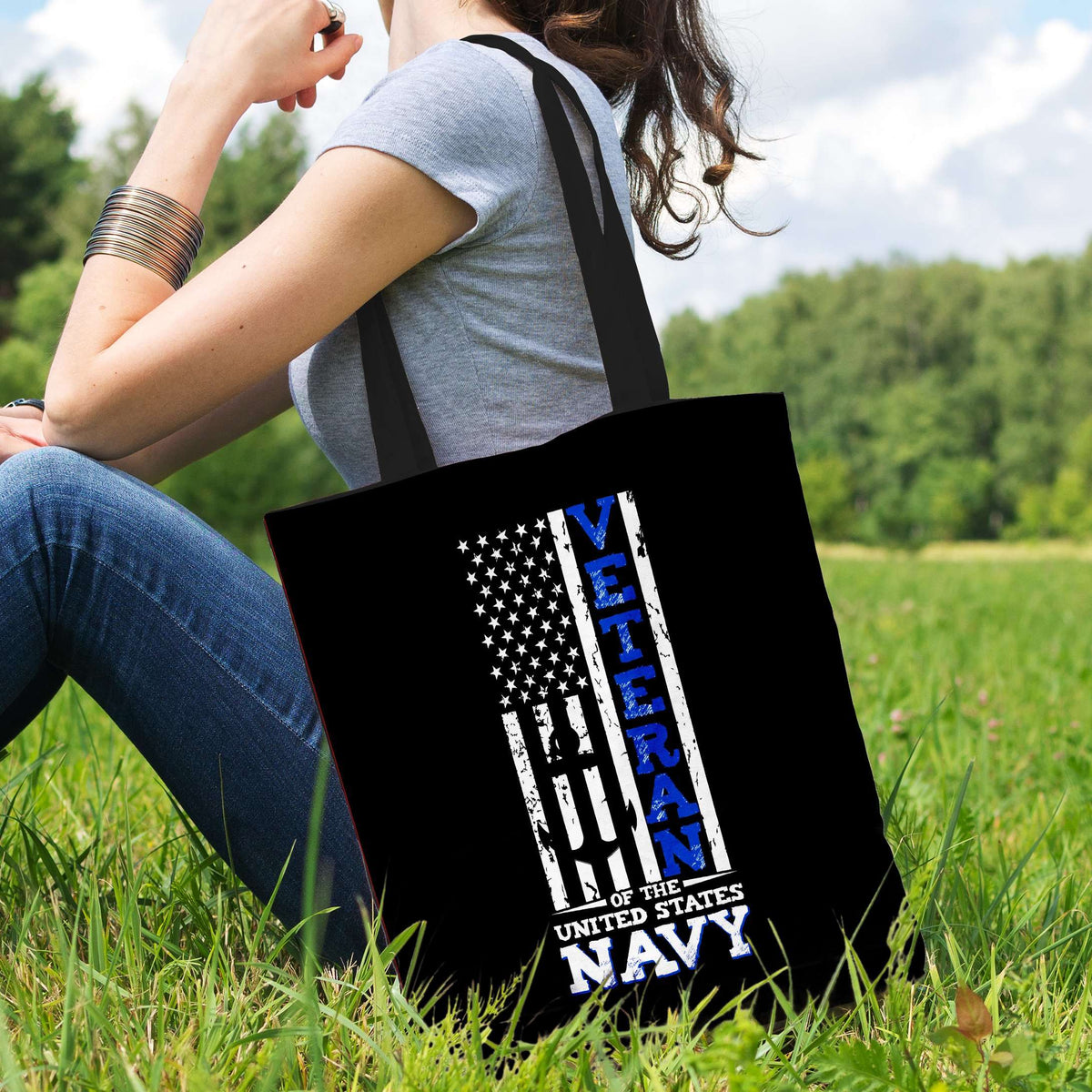 Designs by MyUtopia Shout Out:US Navy Veteran Fabric Totebag Reusable Shopping Tote