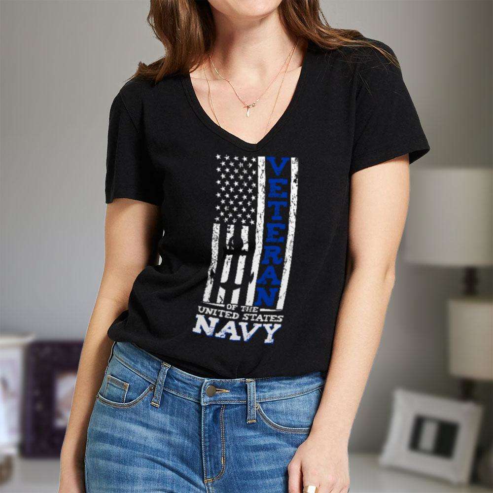 Designs by MyUtopia Shout Out:US Navy Veteran Ladies' V-Neck T-Shirt