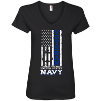 Load image into Gallery viewer, Designs by MyUtopia Shout Out:US Navy Veteran Ladies&#39; V-Neck T-Shirt,S / Black,Ladies T-Shirts
