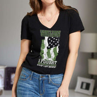 Load image into Gallery viewer, Designs by MyUtopia Shout Out:US Veteran Why We Fought Ladies&#39; V-Neck T-Shirt

