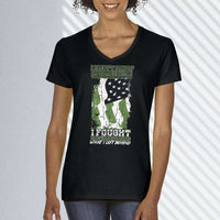 Load image into Gallery viewer, Designs by MyUtopia Shout Out:US Veteran Why We Fought Ladies&#39; V-Neck T-Shirt
