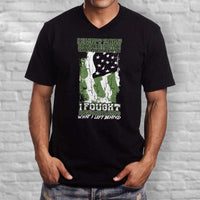 Load image into Gallery viewer, Designs by MyUtopia Shout Out:US Veteran Why We Fought Men&#39;s Printed V-Neck T-Shirt
