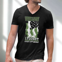 Load image into Gallery viewer, Designs by MyUtopia Shout Out:US Veteran Why We Fought Men&#39;s Printed V-Neck T-Shirt

