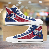 Load image into Gallery viewer, Designs by MyUtopia Shout Out:USA Christmas Football Pattern Canvas High Top Shoes
