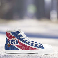 Load image into Gallery viewer, Designs by MyUtopia Shout Out:USA Christmas Football Pattern Canvas High Top Shoes
