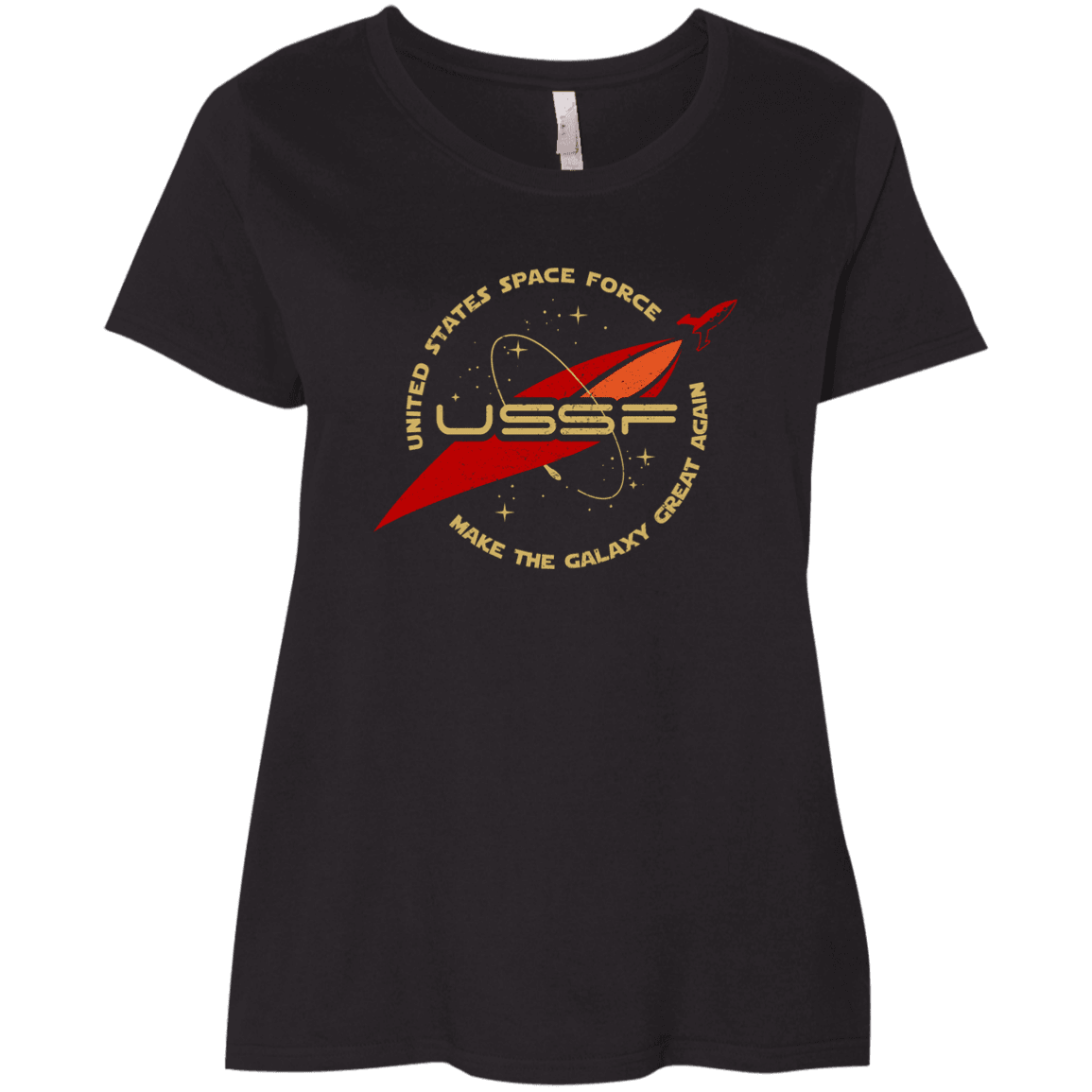 Designs by MyUtopia Shout Out:USSF United States Space Force Ladies' Curvy T-Shirt,Black / Plus 1X,Ladies T-Shirts