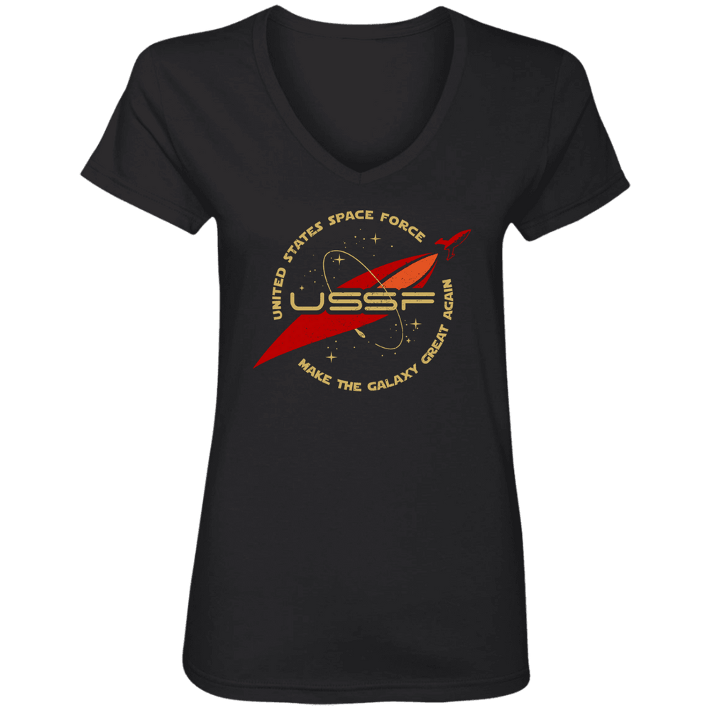 Designs by MyUtopia Shout Out:USSF United States Space Force Ladies' V-Neck T-Shirt,Black / S,Ladies T-Shirts