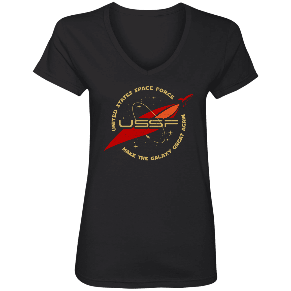 Designs by MyUtopia Shout Out:USSF United States Space Force Ladies' V-Neck T-Shirt,Black / S,Ladies T-Shirts