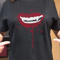 Load image into Gallery viewer, Designs by MyUtopia Shout Out:Vampire Fangs Adult Unisex Cotton Short Sleeve T-Shirt
