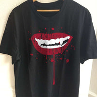 Load image into Gallery viewer, Designs by MyUtopia Shout Out:Vampire Fangs Adult Unisex Cotton Short Sleeve T-Shirt,S / Black,Adult Unisex T-Shirt
