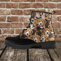 Load image into Gallery viewer, Designs by MyUtopia Shout Out:Vegan Leather Boots - All Over Beagle Print,Men&#39;s / Mens US5 (EU38) / Black/Brown,Lace-up Boots
