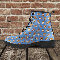 Load image into Gallery viewer, Designs by MyUtopia Shout Out:Vegan Leather Boots - Corgies Print,Men&#39;s / Mens US5 (EU38) / Blue/Brown,Lace-up Boots
