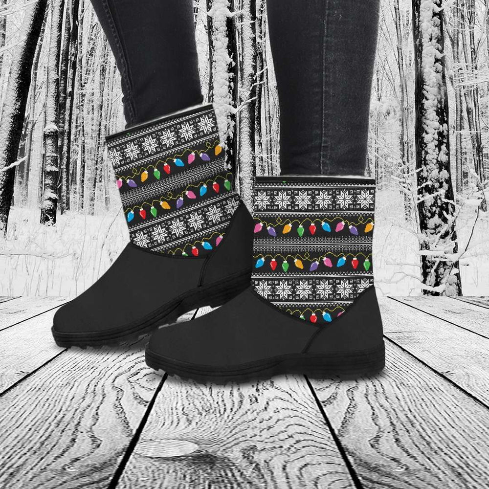 Designs by MyUtopia Shout Out:Vegan Suede / Faux Fur Boots - Christmas Lights