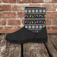 Load image into Gallery viewer, Designs by MyUtopia Shout Out:Vegan Suede / Faux Fur Boots - Christmas Lights,Ladies US5.5 (EU36) / Black/Multicolor,Fur Boots
