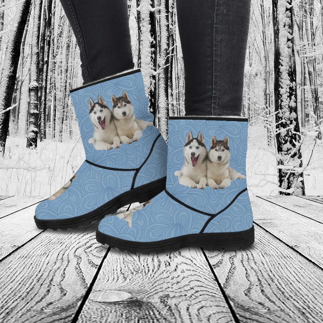 Designs by MyUtopia Shout Out:Vegan Suede / Faux Fur Boots - Huskies