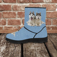 Load image into Gallery viewer, Designs by MyUtopia Shout Out:Vegan Suede / Faux Fur Boots - Huskies,Ladies US5.5 (EU36) / Blue,Fur Boots

