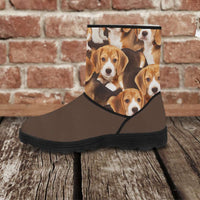 Load image into Gallery viewer, Designs by MyUtopia Shout Out:Vegan Suede / Fur Boots - Beagle Print,Ladies US 5.5 (EU36) / Brown,Fur Boots
