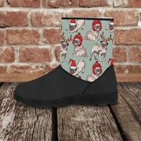 Load image into Gallery viewer, Designs by MyUtopia Shout Out:Vegan Suede Fur Boots - Pug Christmas,Ladies US 5.5 (EU36) / Black/Multicolor,Fur Boots
