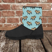 Load image into Gallery viewer, Designs by MyUtopia Shout Out:Vegan Suede / Fur Boots Bulldog Print,Ladies US5.5 (EU36) / Black/Blue,Fur Boots
