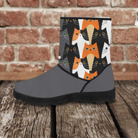 Load image into Gallery viewer, Designs by MyUtopia Shout Out:Vegan Suede / Fur Boots Crazy Cat Lady Print,Ladies US5.5 (EU36) / Grey/Multicolor,Fur Boots

