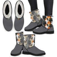 Load image into Gallery viewer, Designs by MyUtopia Shout Out:Vegan Suede / Fur Boots Crazy Cat Lady Print
