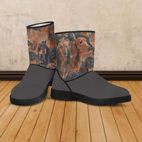 Load image into Gallery viewer, Designs by MyUtopia Shout Out:Vegan Suede / Fur Boots Doxie print
