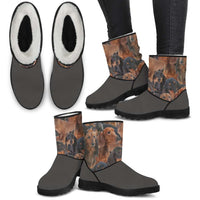 Load image into Gallery viewer, Designs by MyUtopia Shout Out:Vegan Suede / Fur Boots Doxie print
